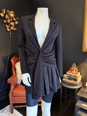 Amy Enjoy Life Ruched Blazer Dress Black Long Sleeve Tuxedo Mini NWT S